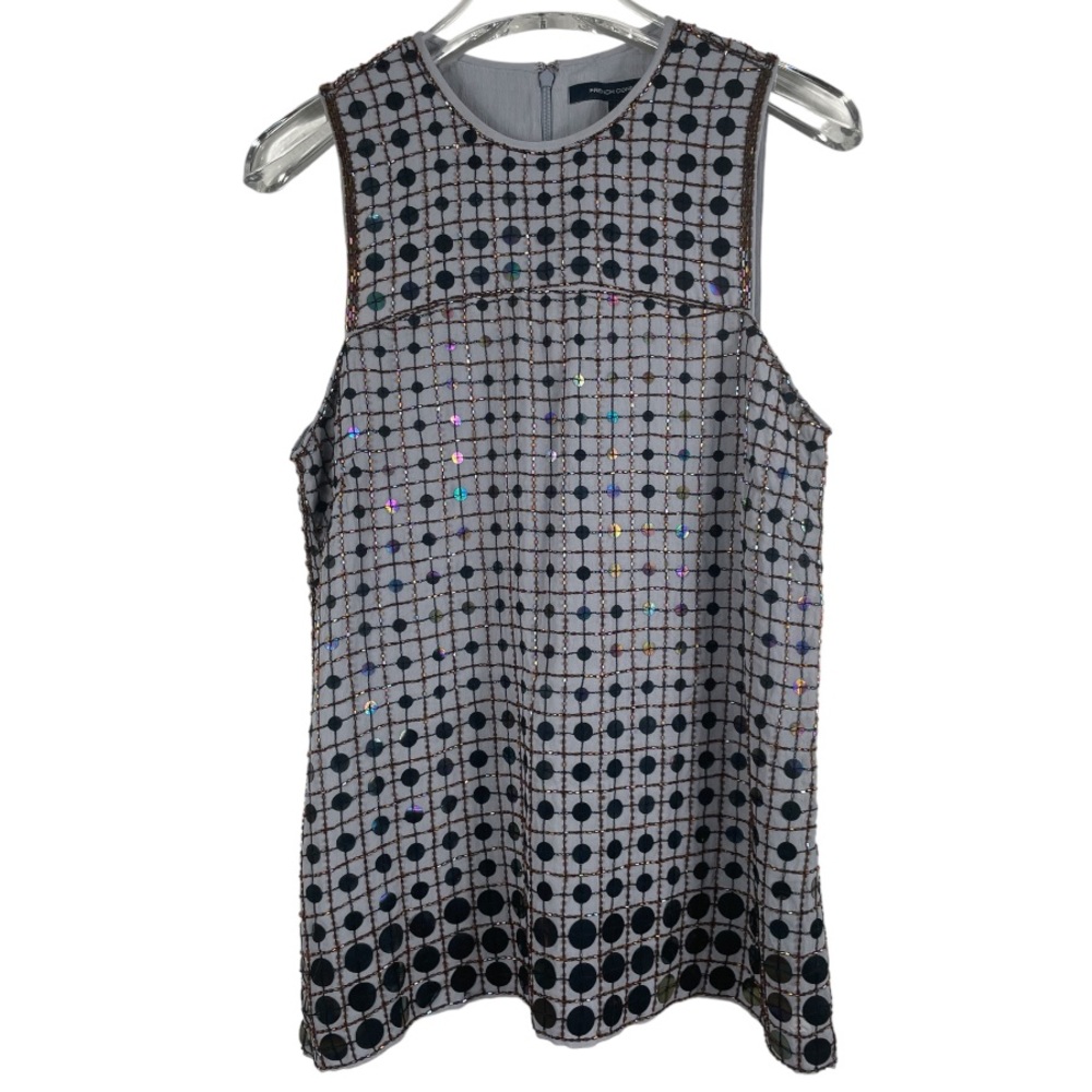 Rare French Connection Beaded Sequined Sleeveless Top Sparkle Blue Lined Size 8